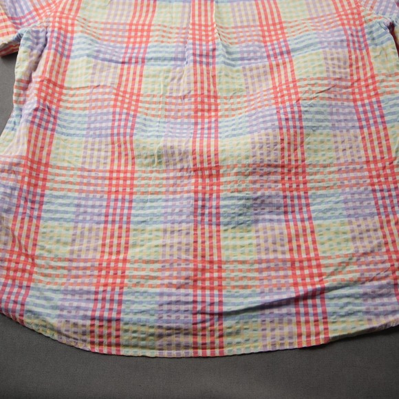 L.L. Bean Seersucker Rainbow Plaid 1/2 Button Shirt Womens XL Short Sleeve - Picture 12 of 14